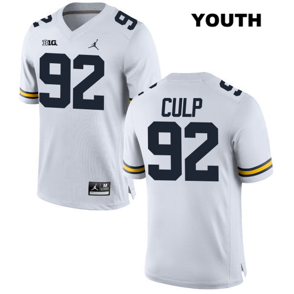 Youth NCAA Michigan Wolverines Adam Culp #92 White Jordan Brand Authentic Stitched Football College Jersey BM25D06CK